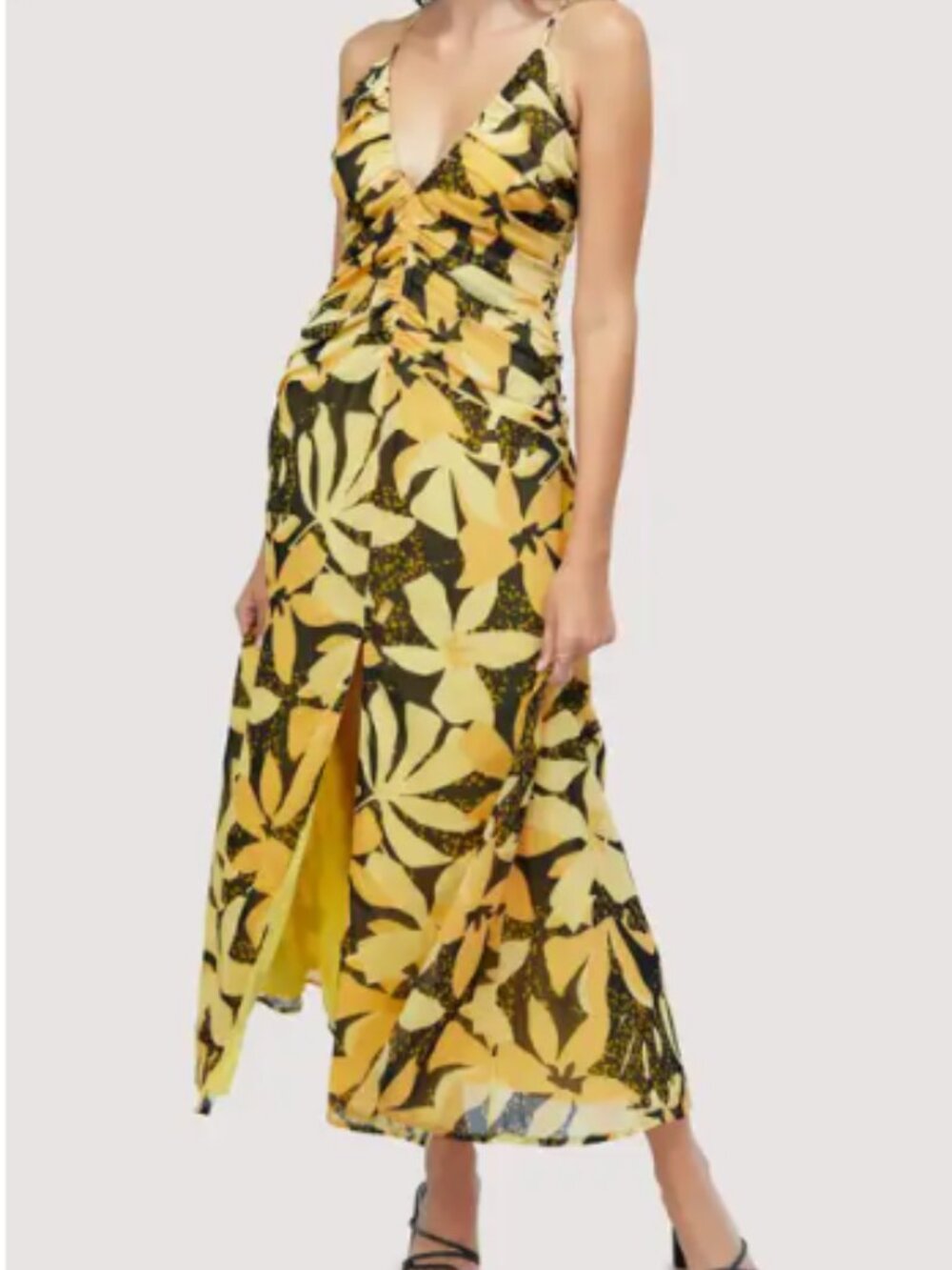 Lost + Wander Black and Blush Floral Ruched Maxi Dress